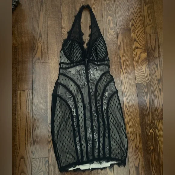 Bebe Black and Cream Lace Dress - Picture 1 of 6
